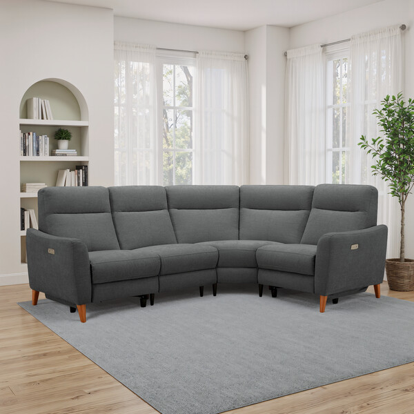 Darwin Charcoal Fabric Sofas - Corner Electric Recliner Left Hand - Dylan Range - Oak Furnitureland