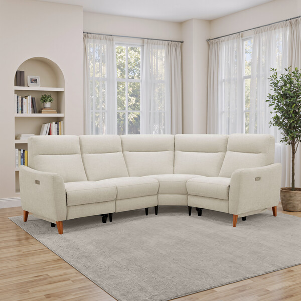 Darwin Ivory Fabric Sofas - Corner Electric Recliner Left Hand - Dylan Range - Oak Furnitureland