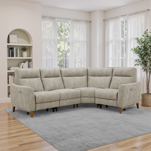 Oxford Beige Fabric Sofas - Corner Electric Recliner Left Hand - Dylan Range - Oak Furnitureland