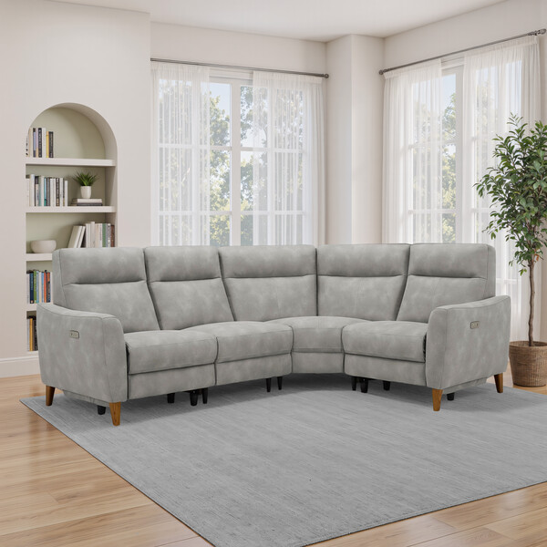 Oxford Grey Fabric Sofas - Corner Electric Recliner Left Hand - Dylan Range - Oak Furnitureland