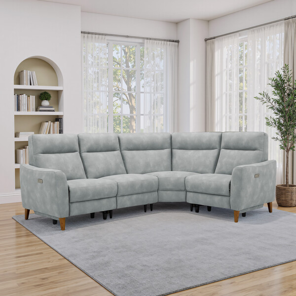 Oxford Silver Fabric Sofas - Corner Electric Recliner Left Hand - Dylan Range - Oak Furnitureland