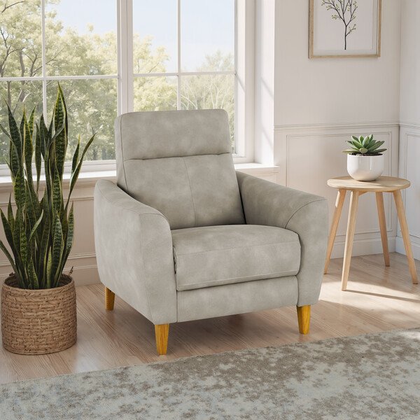 Oxford Beige Fabric Sofas - Static Armchair - Dylan Range - Oak Furnitureland