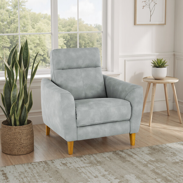 Oxford Silver Fabric Sofas - Static Armchair - Dylan Range - Oak Furnitureland