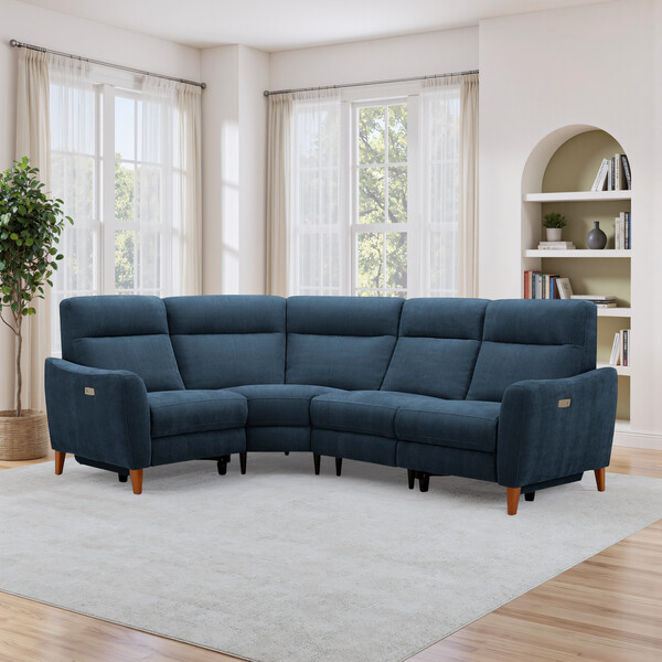 Amigo Navy Fabric Sofas - Corner Electric Recliner Right Hand - Dylan Range - Oak Furnitureland
