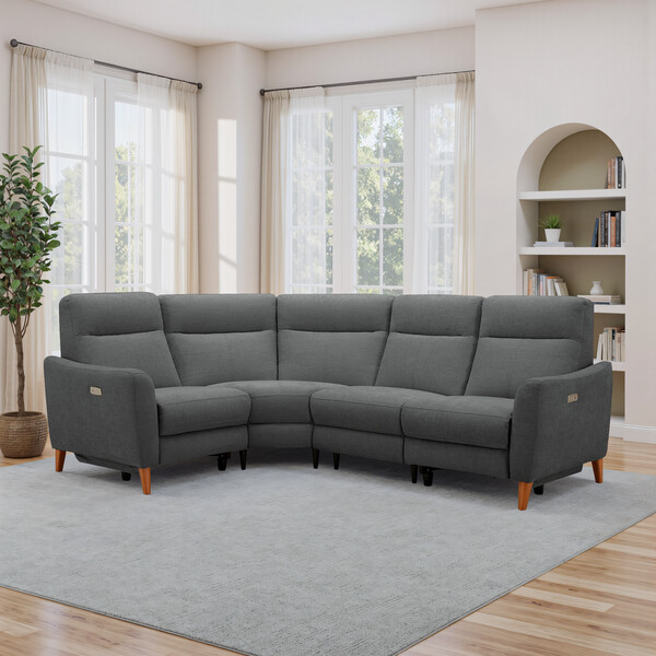 Darwin Charcoal Fabric Sofas - Corner Electric Recliner Right Hand - Dylan Range - Oak Furnitureland