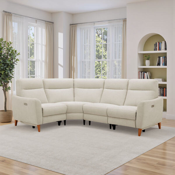 Darwin Ivory Fabric Sofas - Corner Electric Recliner Right Hand - Dylan Range - Oak Furnitureland