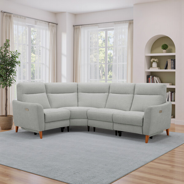 Darwin Silver Fabric Sofas - Corner Electric Recliner Right Hand - Dylan Range - Oak Furnitureland