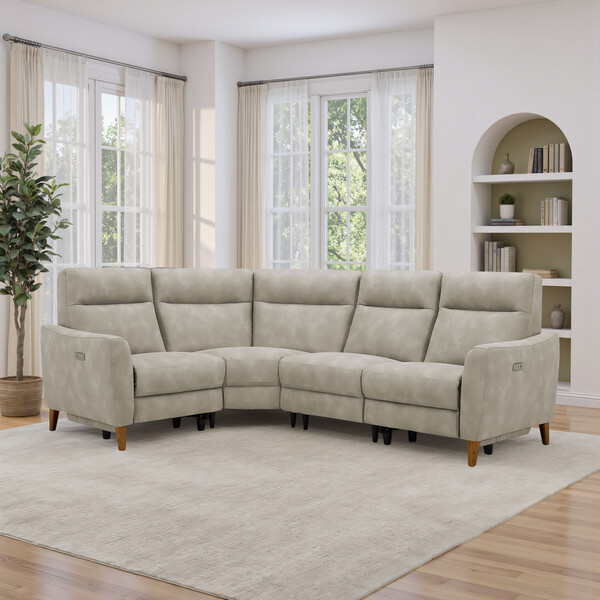 Oxford Beige Fabric Sofas - Corner Electric Recliner Right Hand - Dylan Range - Oak Furnitureland