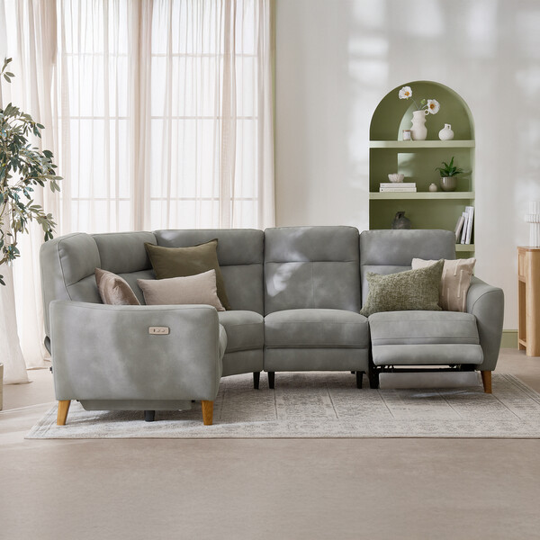 Oxford Grey Fabric Sofas - Corner Electric Recliner Right Hand - Dylan Range - Oak Furnitureland