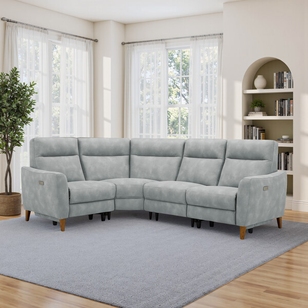 Oxford Silver Fabric Sofas - Corner Electric Recliner Right Hand - Dylan Range - Oak Furnitureland