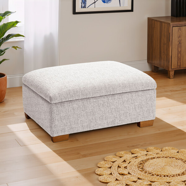 Andaz Silver Fabric Sofas - Storage Footstool - Eastbourne Range - Oak Furnitureland