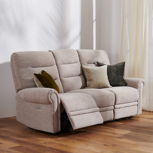Jetta Beige Fabric Sofas - 3 Seater Electric Recliner Sofa - Eastbourne Range - Oak Furnitureland