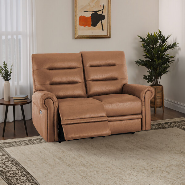 Ranch Brown Fabric Sofas - 2 Seater Electric Recliner Sofa - Eastbourne Range - Oak Furnitureland