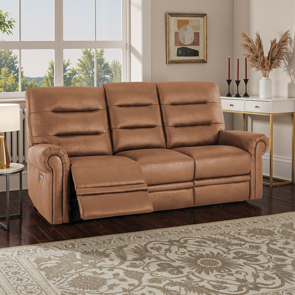 Ranch Brown Fabric Sofas - 3 Seater Electric Recliner Sofa - Eastbourne Range - Oak Furnitureland