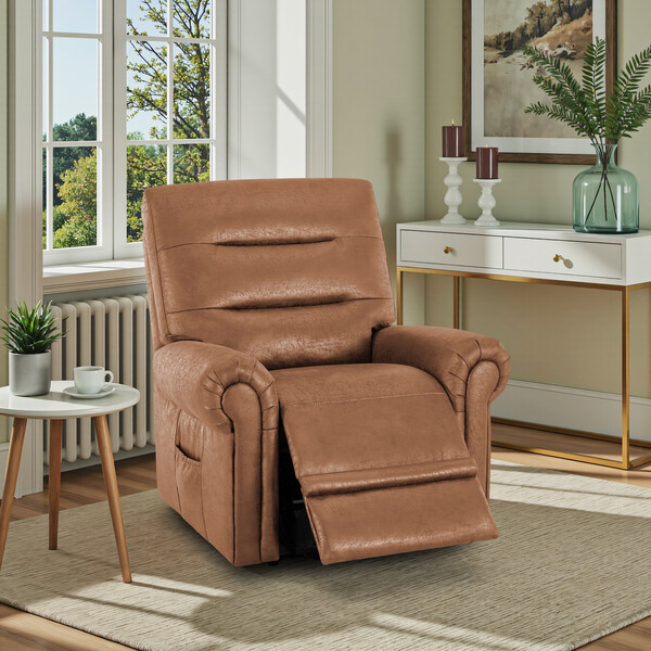Ranch Brown Fabric Sofas - Electric Riser Recliner Armchair - Eastbourne Range - Oak Furnitureland