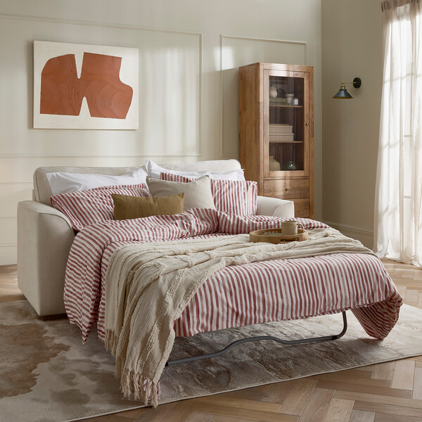 Limoge Beige Fabric Sofas - 2 Seater Sofa Bed - Eastley Range - Oak Furnitureland