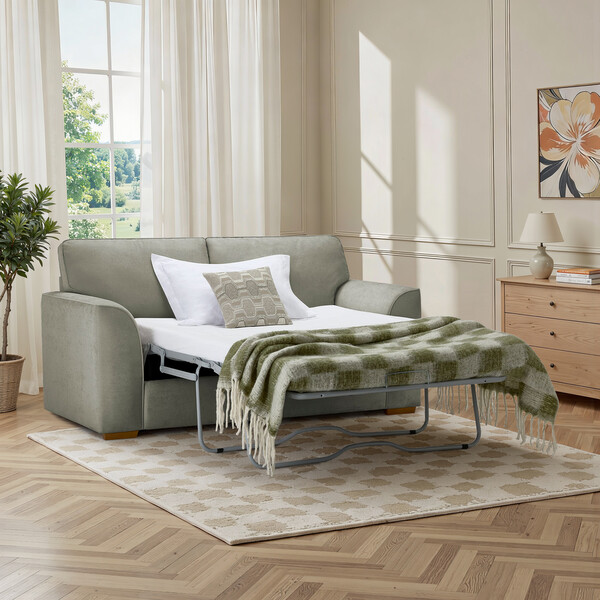 Limoge Green Fabric Sofas - 2 Seater Sofa Bed - Eastley Range - Oak Furnitureland