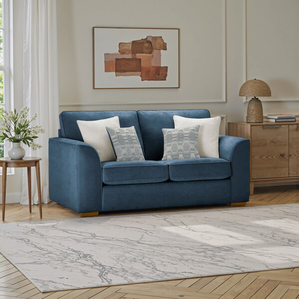 Limoge Prussian Blue Fabric Sofas - 2 Seater Sofa - Eastley Range - Oak Furnitureland