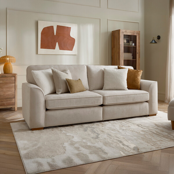Limoge Beige Fabric Sofas - 4 Seater Sofa - Eastley Range - Oak Furnitureland