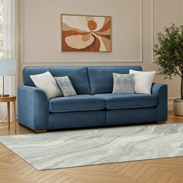 Limoge Prussian Blue Fabric Sofas - 4 Seater Sofa - Eastley Range - Oak Furnitureland