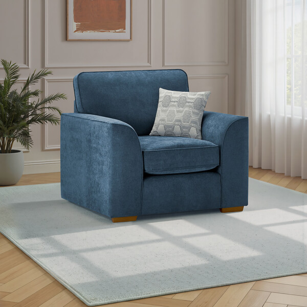 Limoge Prussian Blue Fabric Sofas - Armchair  - Eastley Range - Oak Furnitureland