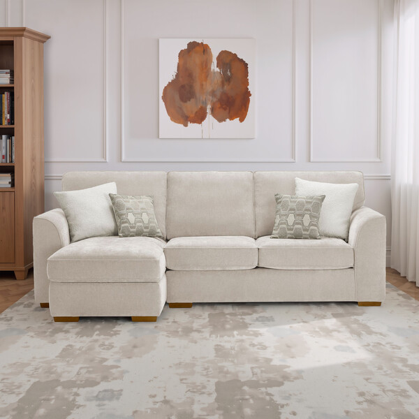 Limoge Beige Fabric Sofas - Left Hand Chaise Sofa - Eastley Range - Oak Furnitureland
