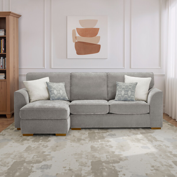 Limoge Fog Fabric Sofas - Left Hand Chaise Sofa - Eastley Range - Oak Furnitureland