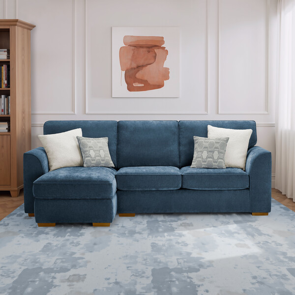 Limoge Prussian Blue Fabric Sofas - Left Hand Chaise Sofa - Eastley Range - Oak Furnitureland