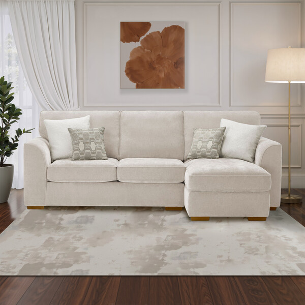 Limoge Beige Fabric Sofas - Right Hand Chaise Sofa - Eastley Range - Oak Furnitureland