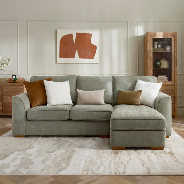 Limoge Green Fabric Sofas - Right Hand Chaise Sofa - Eastley Range - Oak Furnitureland