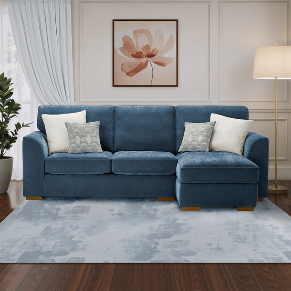 Limoge Prussian Blue Fabric Sofas - Right Hand Chaise Sofa - Eastley Range - Oak Furnitureland