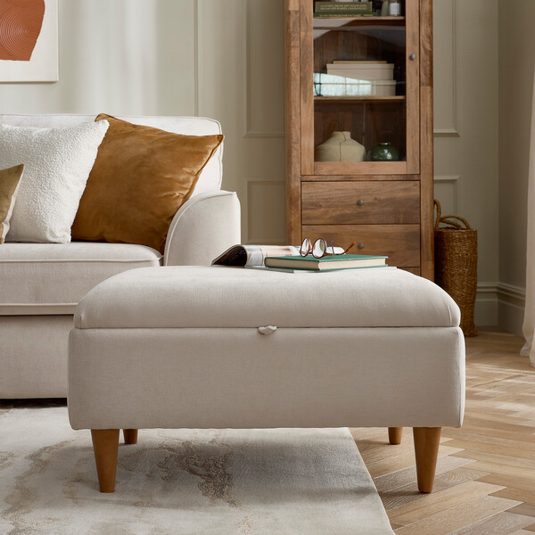Limoge Beige Fabric Sofas - Storage Footstool - Eastley Range - Oak Furnitureland