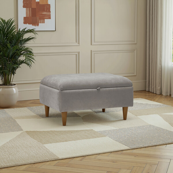 Limoge Fog Fabric Sofas - Storage Footstool - Eastley Range - Oak Furnitureland