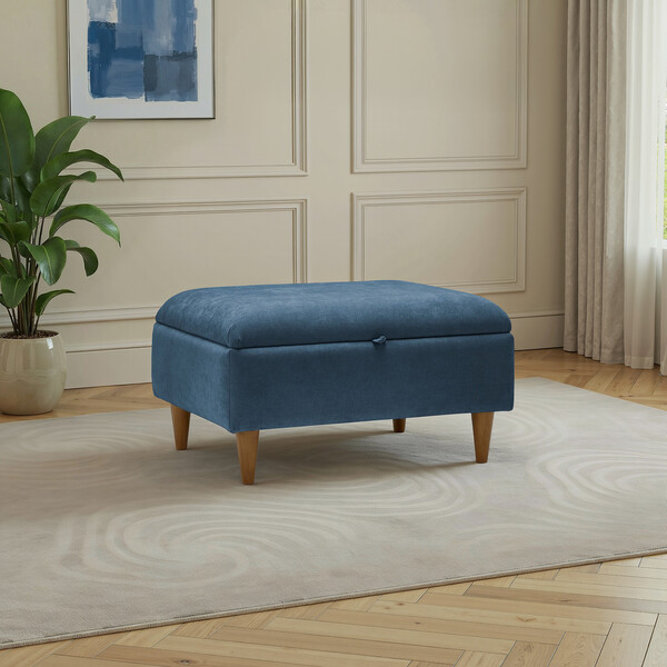 Limoge Prussian Blue Fabric Sofas - Storage Footstool - Eastley Range - Oak Furnitureland