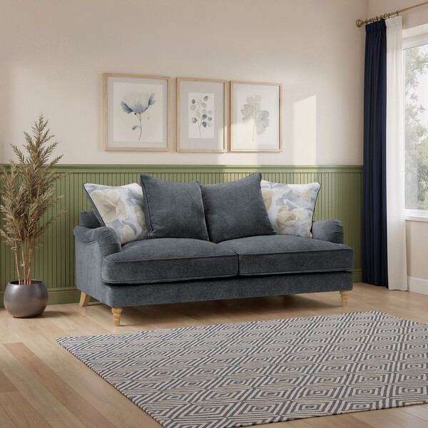 Marlan Nero Fabric Sofas - 3 Seater Pillow Back Sofa - Milldale Range - Oak Furnitureland