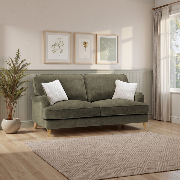 Marlan Olive Green Fabric Sofas - 3 Seater Sofa - Milldale Range - Oak Furnitureland