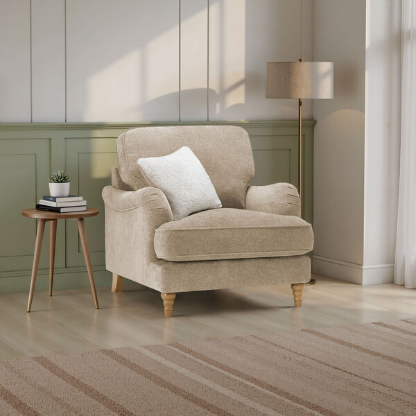 Marlan Caramel Fabric Sofas - Armchair - Milldale Range - Oak Furnitureland