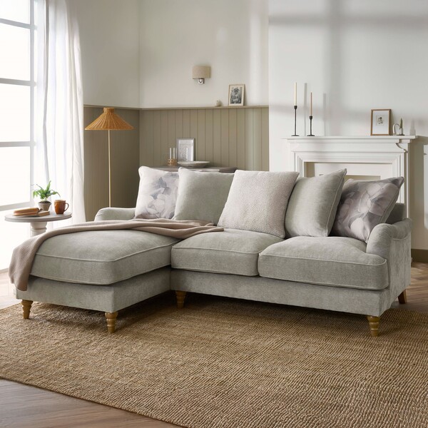 Marlan Natural Fabric Sofas - Left Hand Chaise Pillow Back Sofa - Eloise Range - Oak Furnitureland