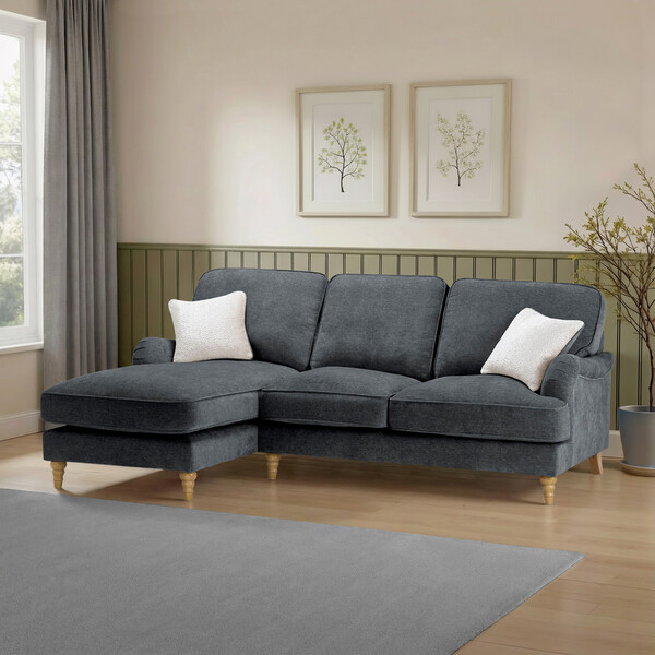 Marlan Nero Fabric Sofas - Left Hand Chaise Sofa - Milldale Range - Oak Furnitureland