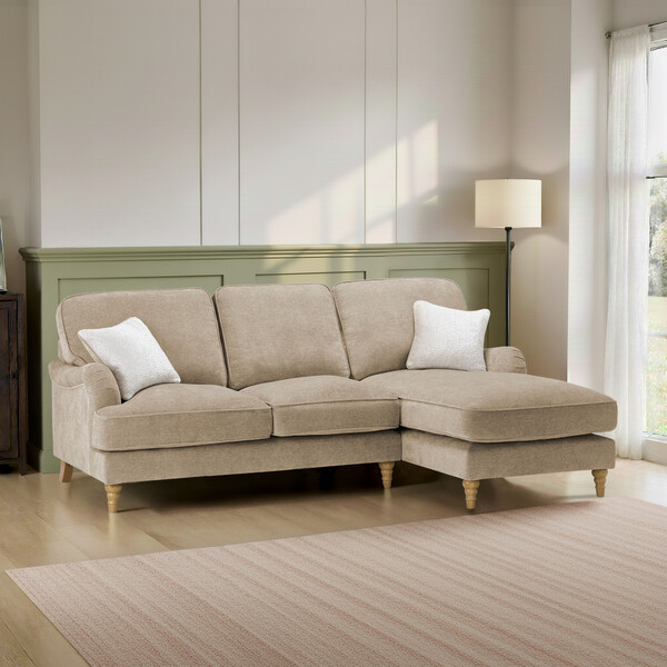Marlan Caramel Fabric Sofas - Right Hand Chaise Sofa - Milldale Range - Oak Furnitureland