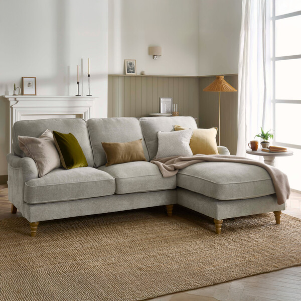Marlan Natural Fabric Sofas - Right Hand Chaise Sofa - Milldale Range - Oak Furnitureland
