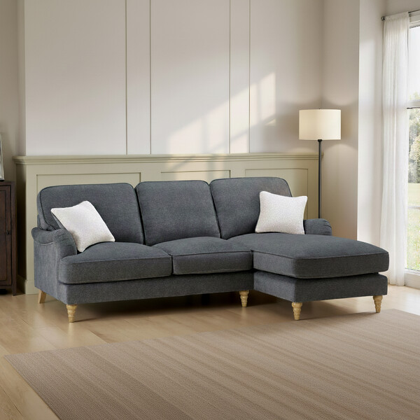 Marlan Nero Fabric Sofas - Right Hand Chaise Sofa - Milldale Range - Oak Furnitureland