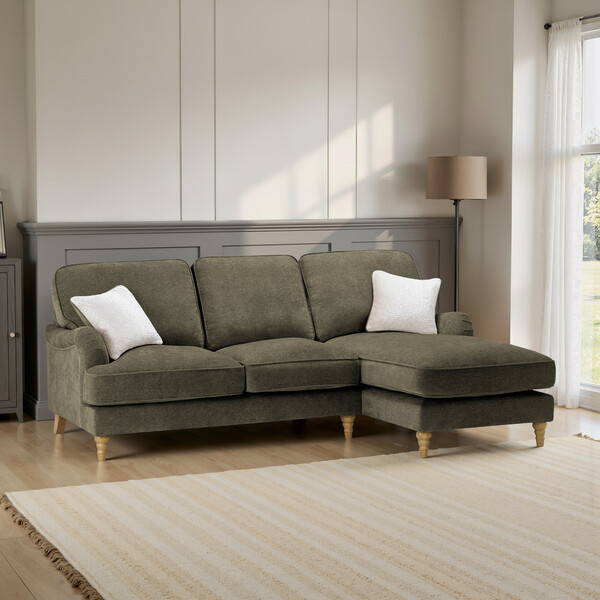 Marlan Olive Green Fabric Sofas - Right Hand Chaise Sofa - Milldale Range - Oak Furnitureland