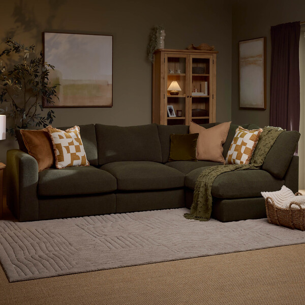 Forest Fabric Sofas - Modular 4 Seat Left Hand Corner Sofa - Elston Range - Oak Furnitureland