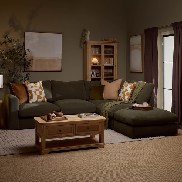 Forest Fabric Sofas - Modular 4 seat left hand open end corner - Elston Range - Oak Furnitureland