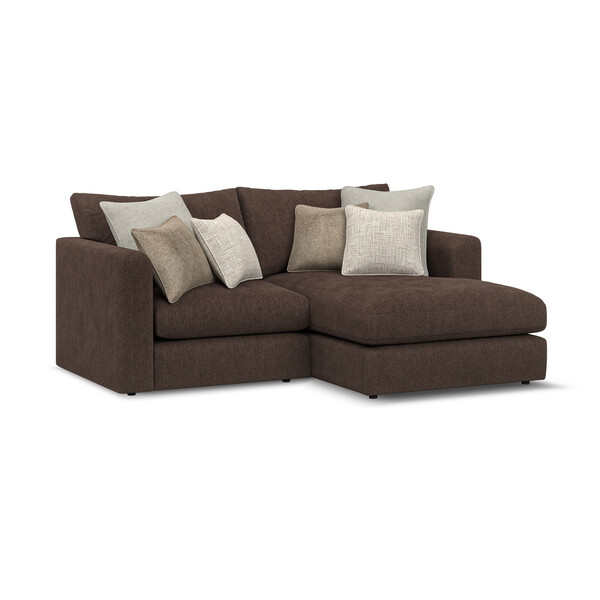Cacao Fabric Sofas - 2 Seater Right Hand Compact Chaise Sofa - Elston Range - Oak Furnitureland