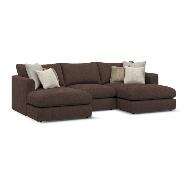 Cacao Fabric Sofas - 3 Seat Double Chaise End Sofa - Elston Range - Oak Furnitureland