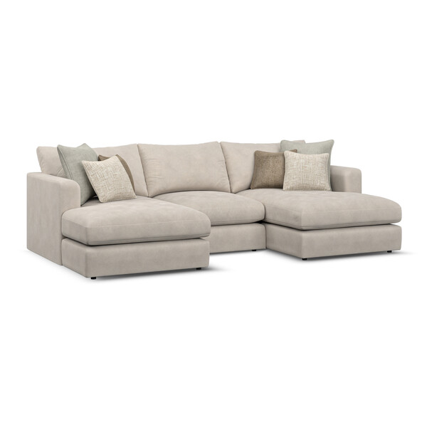Dove Fabric Sofas - 3 Seat Double Chaise End Sofa - Elston Range - Oak Furnitureland