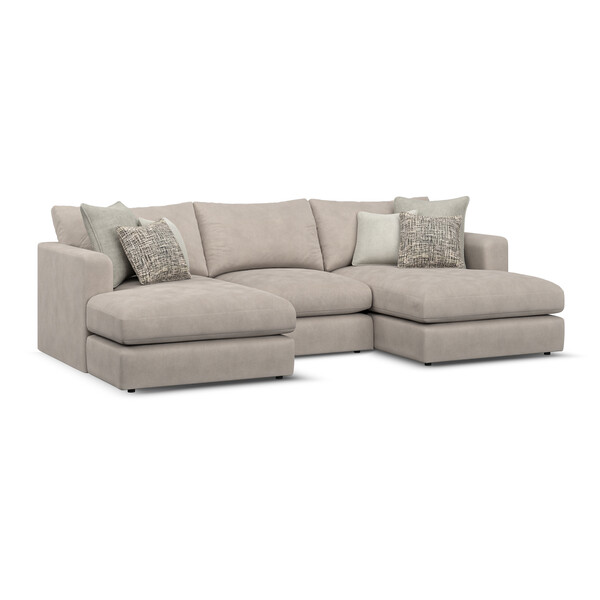 Mid Grey Fabric Sofas - 3 Seat Double Chaise End Sofa - Elston Range - Oak Furnitureland