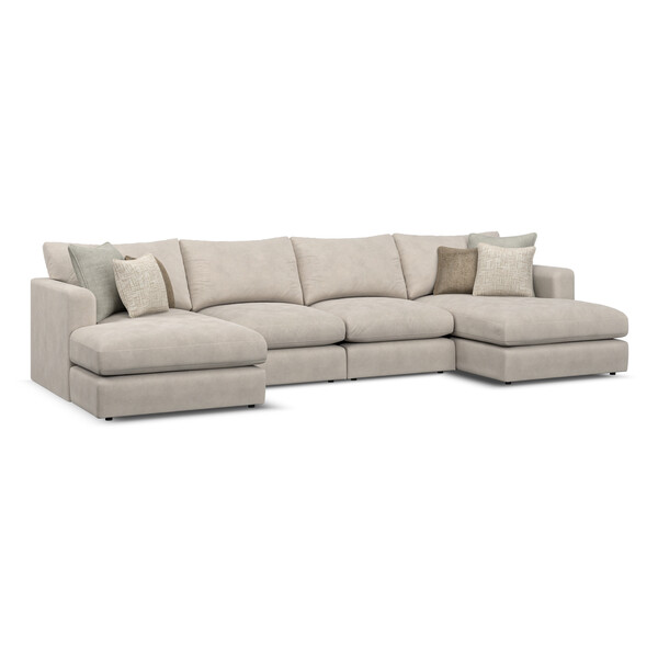 Dove Fabric Sofas - 4 Seat Double Chaise End Sofa - Elston Range - Oak Furnitureland